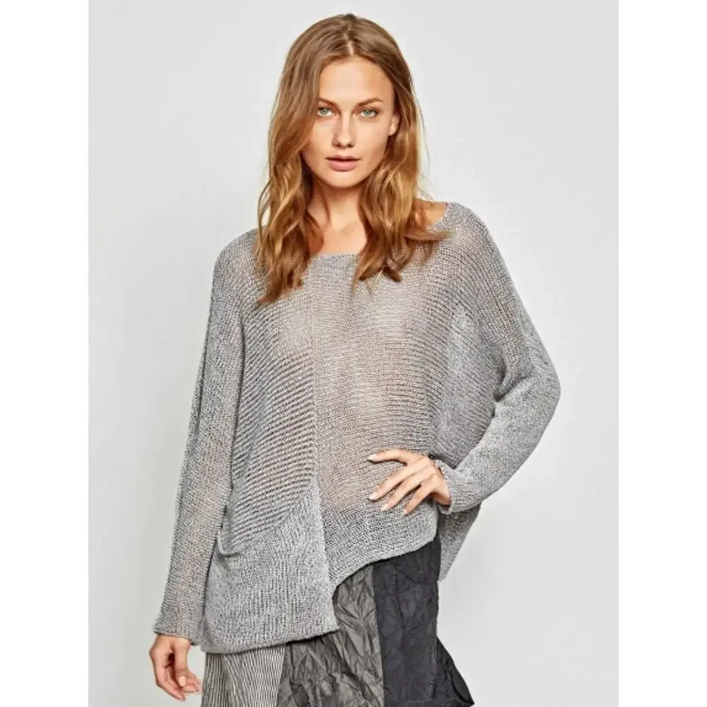 ALEMBIKA Lagenlook Knit Mesh Asymmetric Relaxed Blue Sweater Size S